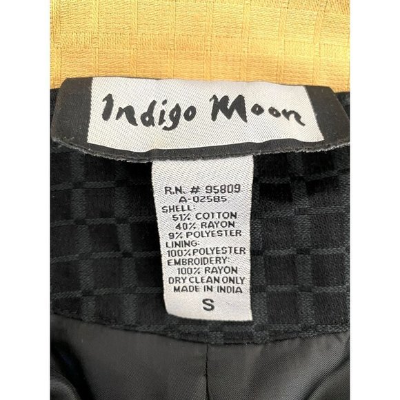 Vintage Indigo Moon Jacket Gold Floral Embroidered Boho Art Lined Buttons Small - Picture 5 of 8